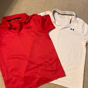 Under Armour Youth Size Large Golf Shirts Used (2) One White & One Red